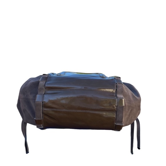 Gianni Versace Suede Brown Patent Leather Bag Shoulder Hobo Shopper Drawstring - Picture 5 of 15